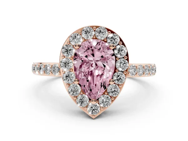 Fancy Pink Pear Cut Halo Diamond Pavé Band Ring with Prong Setting Rose gold