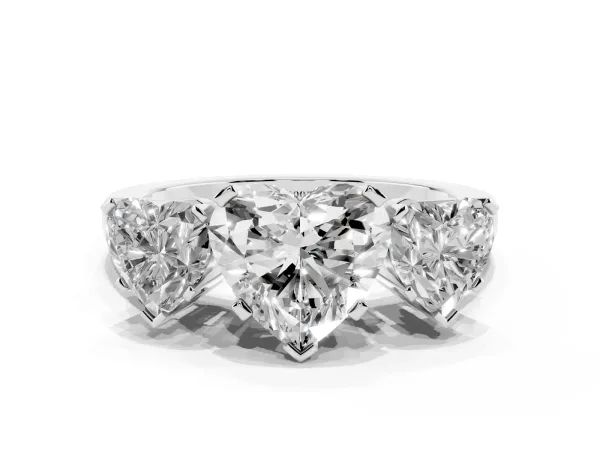 Three-Stone Heart Cut Cut Diamond Ring with Channel Set Band and Four-Prong Setting Platinum