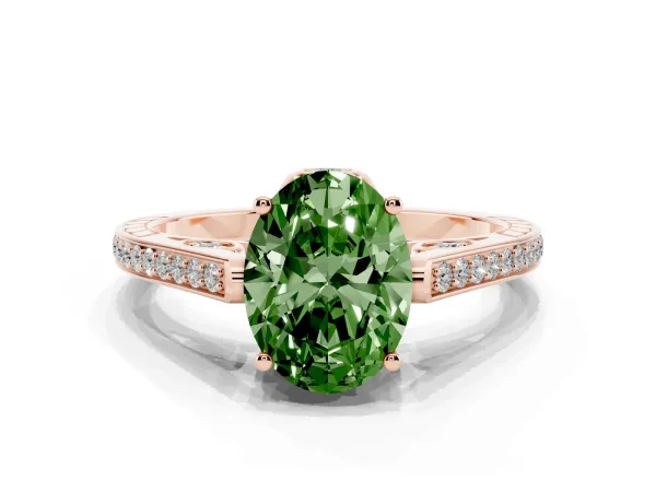 Fancy Green Oval Cut Cut Cathedral Pave Diamond Engagement Ring with Six-Prong Setting Rose gold