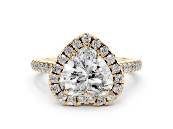 Heart Cut Halo Pavé Diamond Engagement Ring with Four-Prong Setting Yellow gold