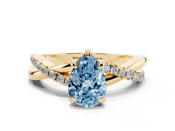 Fancy Blue Pear Cut Cut Diamond Twist Band Solitaire with Prong Setting Yellow gold