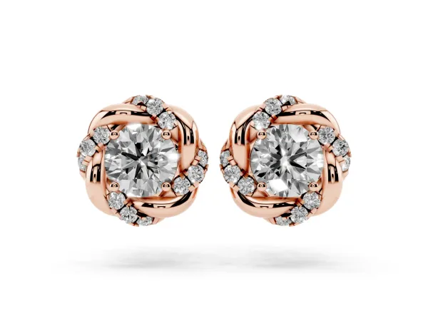 Round Diamond Oceana Halo Stud Earrings Rose gold