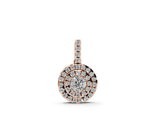Round Double Halo Prong Set Diamond Pendant Rose gold