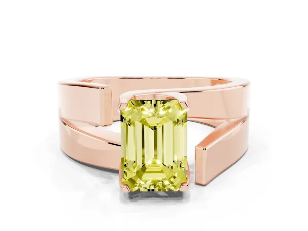 Fancy Yellow Modern Tension Set Emerald Cut Diamond Solitaire Wide Band Ring Rose gold