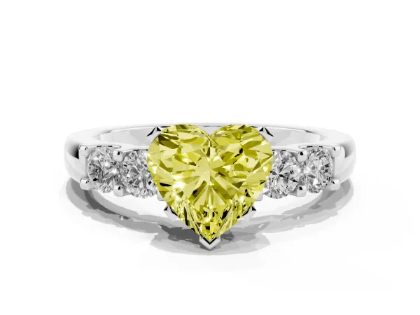 Fancy Yellow Heart Cut Brilliant Cut Diamond Five-Stone Prong Set Engagement Ring with Channel Band Platinum