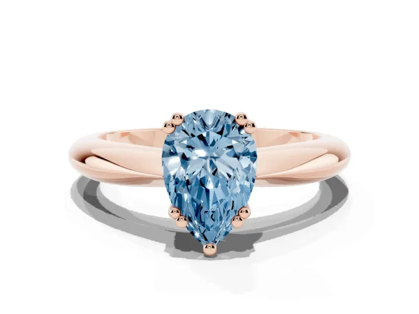 Fancy Blue Pear Cut Cut Solitaire Engagement Ring with Tapered Band and Four-Prong Setting Rose gold