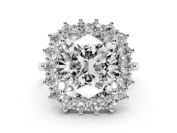 Cushion Diamond Halo Engagement Ring with Round Diamond Accents Platinum