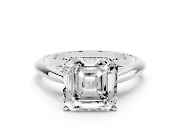 Asscher Cut Diamond Solitaire Engagement Ring with Cathedral Setting and Four-Prong Mount Platinum