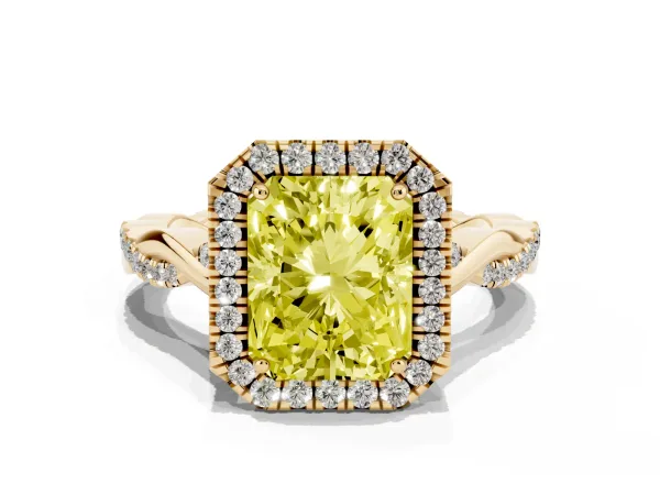 Fancy Yellow Radiant Cut Halo Twist Band Solitaire Ring Yellow gold