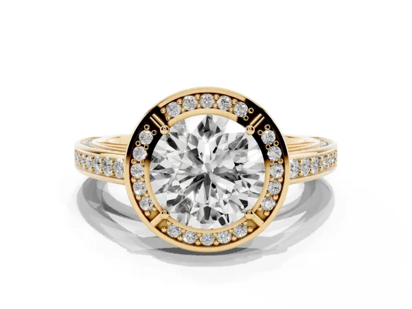 Round Cut Cut Halo Pave Split Shank Prong Setting Ring Yellow gold