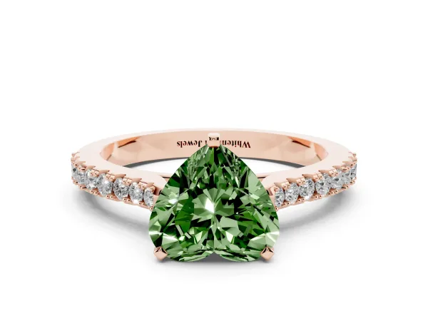 Fancy Green Heart Cut Cut Solitaire Diamond Engagement Ring with Pave Band and Four-Prong Setting Rose gold