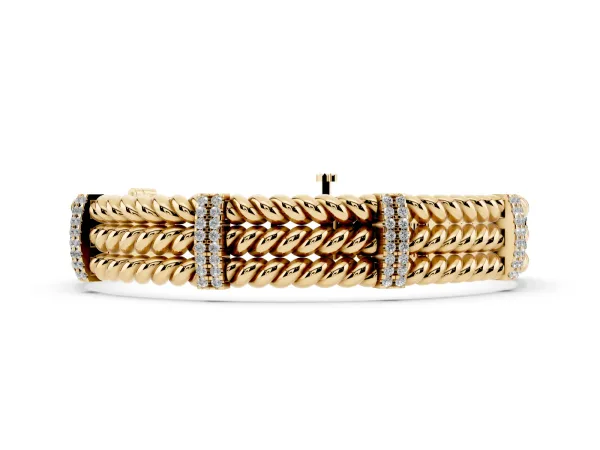 Round Diamond Pavé Rope Bracelet with Box Clasp Yellow gold