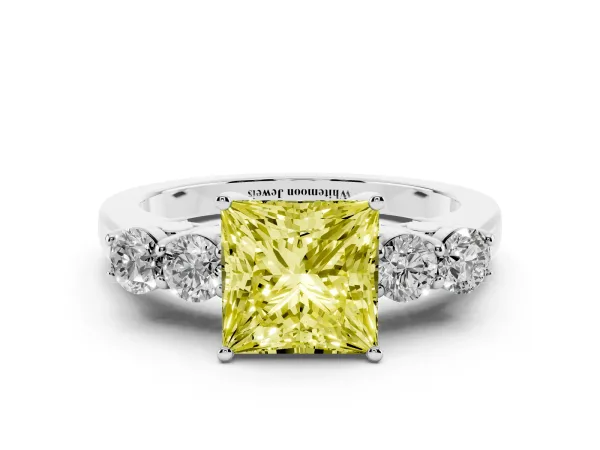 Fancy Yellow Princess Cut Cut Diamond Five-Stone Prong Set White Gold Ring White gold
