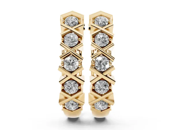 Round Diamond Criss-Cross Prong Hoop Earrings Yellow gold