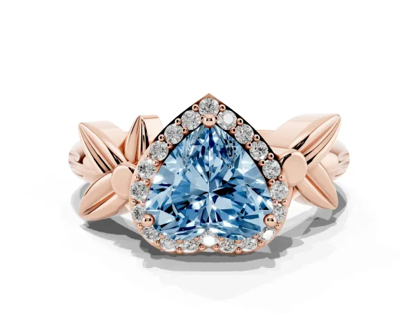 Fancy Blue Heart Cut Halo Diamond Floral Band with Four-Prong Setting Rose gold