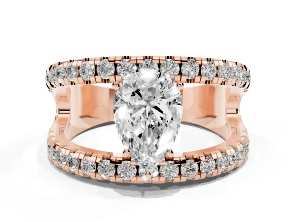Pear Cut Solitaire Split Shank Pave Diamond Ring Rose gold