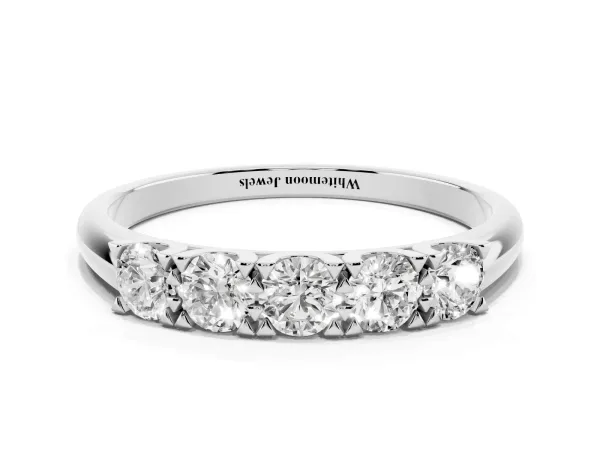 Round Diamond Channel Set Half Eternity Band with Shared Prong Setting White gold