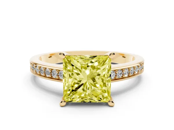 Fancy Yellow Princess Cut Solitaire Pavé Band Prong Setting Ring Yellow gold