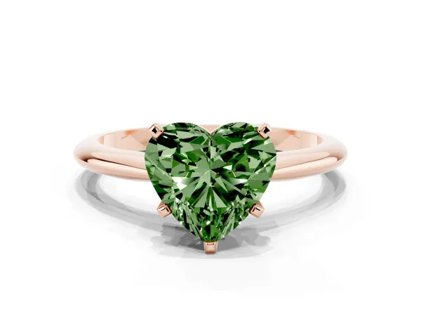 Fancy Green Heart Cut Cut Solitaire Ring with Four-Prong Setting on a Classic Band Rose gold