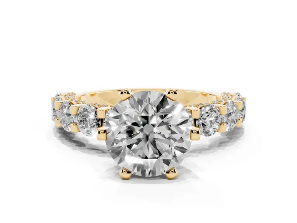 Round Diamond Mens Ring with Graduated Side Stones Yellow gold