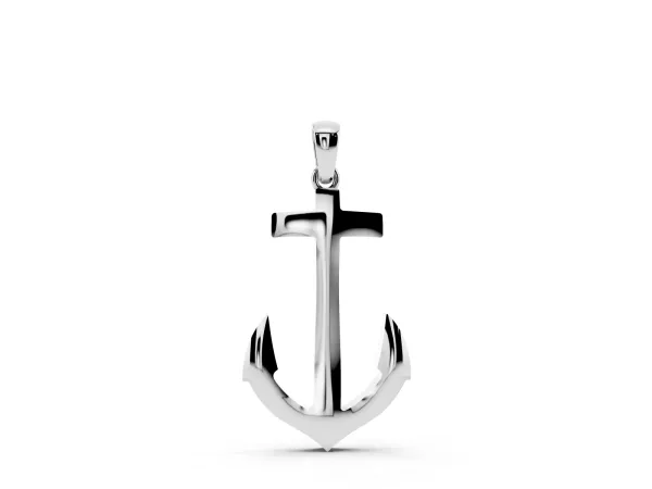 Silver Anchor Pendant with Round Diamond Bezel Setting Silver