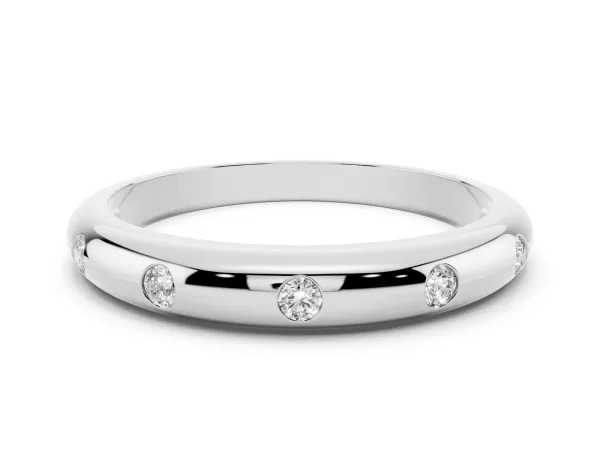 Bezel Set Round Diamond Comfort Fit Band Silver