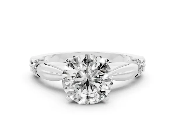 Round Cut Solitaire Diamond Twisted Band with Four-Prong Setting White gold
