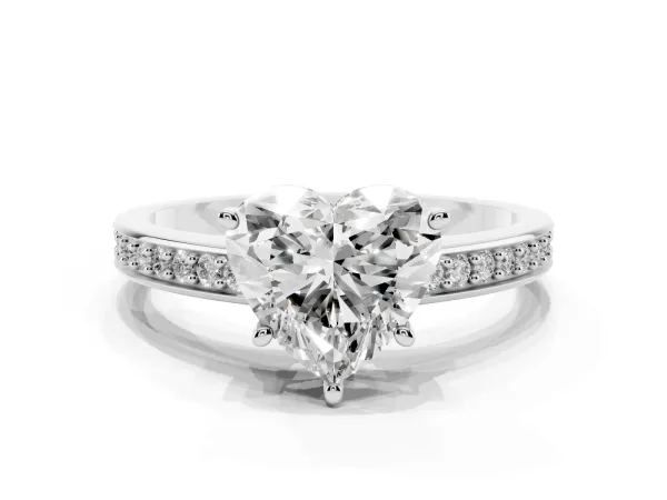 Heart Cut Solitaire Pavé Band Prong Setting Ring Platinum