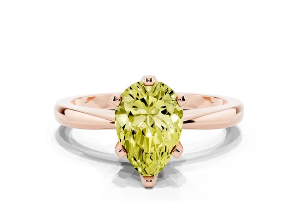 Fancy Yellow Pear Cut Solitaire Engagement Ring with Six-Prong Setting and Tapered Band Rose gold