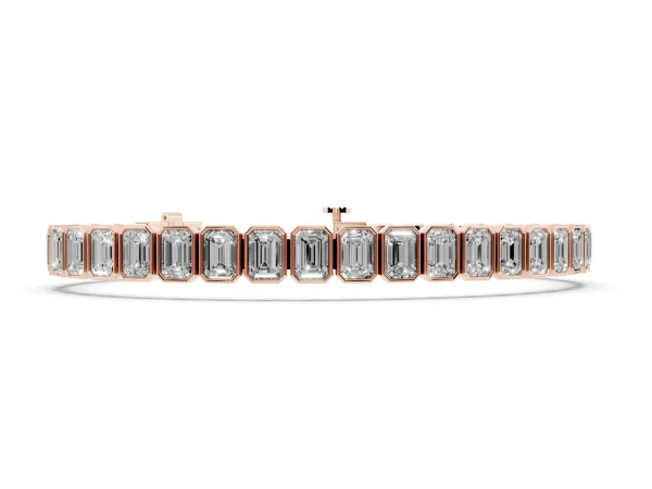 Emerald Cut Diamond Tennis Bracelet with Bezel Setting Rose gold
