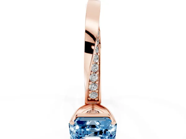 Fancy Blue Asscher Cut Diamond Engagement Ring with Side Stone Accents and Four-Prong Setting Rose gold