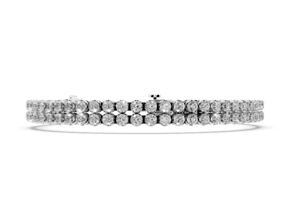 Double Row Round Diamond Tennis Bracelet with Prong Setting Silver