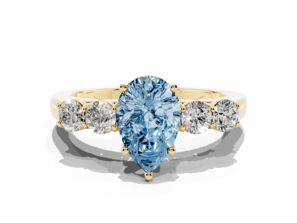 Fancy Blue Pear Cut Cut Diamond Five-Stone Prong Set White Gold Ring Yellow gold
