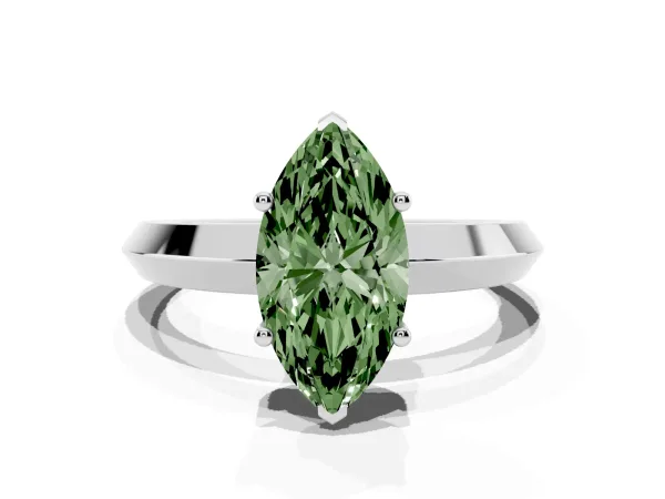 Fancy Green Marquise Cut Cut Solitaire Engagement Ring with Flat Band and Four-Prong Setting Platinum