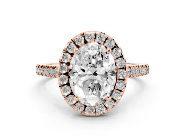 Oval Cut Diamond Cushion Halo Ring with Pavé Band Rose gold
