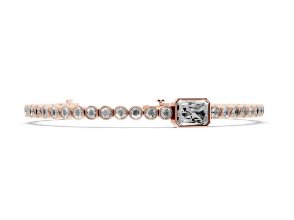 Bezel-Set Round Diamond Tennis Bracelet with Radiant Center Diamond Rose gold