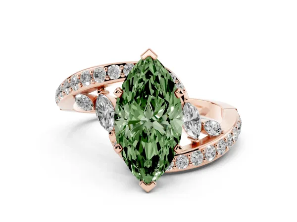 Fancy Green Marquise Cut Solitaire with Pavé Twist Band and Four-Prong Setting Rose gold