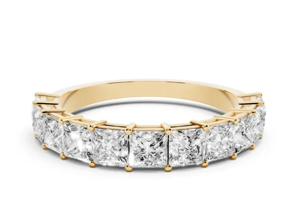 Princess Cut Half Eternity Band with Shared Prong Setting Yellow gold
