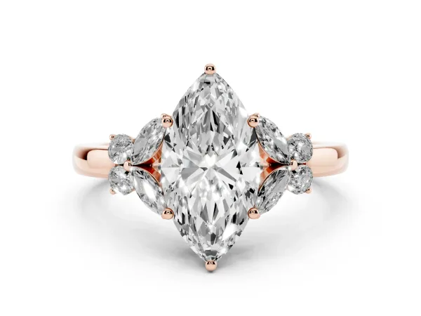 Marquise Cut Cut Solitaire Floral Diamond Ring with Four-Prong Setting Rose gold