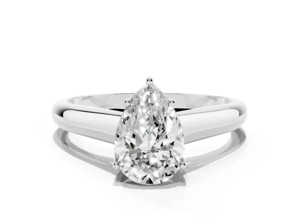 Pear Cut Solitaire Engagement Ring with Tapered Band and Four-Prong Setting Platinum