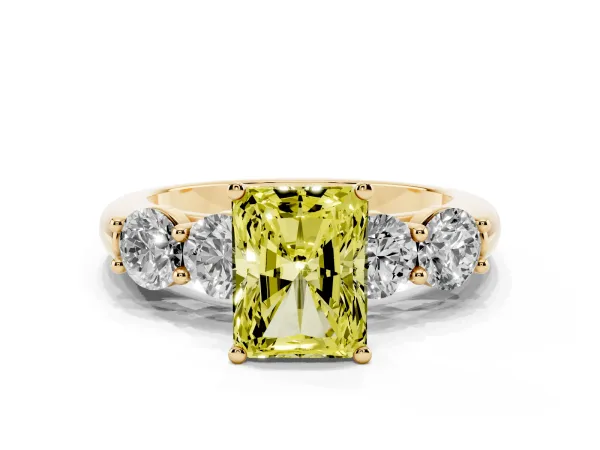 Fancy Yellow Radiant Cut Cut Five-Stone Prong Set Diamond Ring with Classic Band Yellow gold