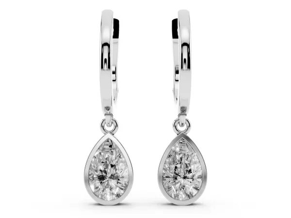 Pear Diamond Framed Huggie Drop Earrings Platinum