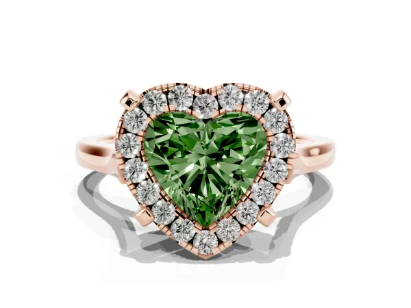 Fancy Green Heart Cut Diamond Cluster Halo Solitaire with Four-Prong Setting Rose gold