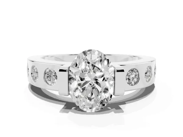 Oval Cut Brilliant Channel-Set Diamond Ring with Bezel Prong Setting Platinum