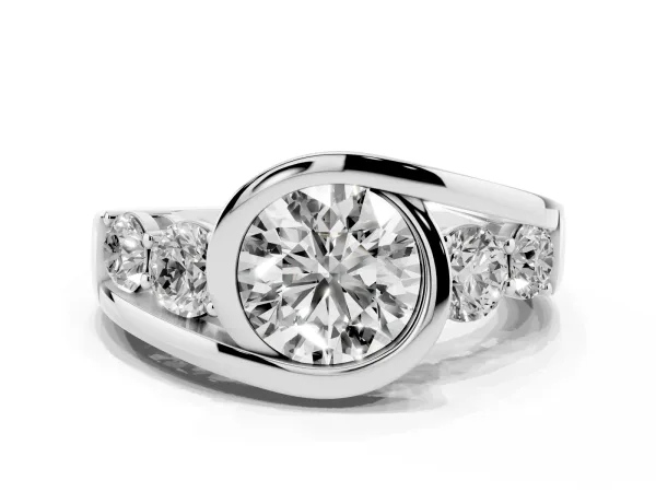 Bezel Set Round Cut Diamond Bypass Ring with Round Accents White gold