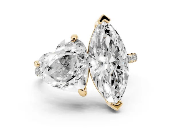 Heart and Marquise Toi Moi Ring with Prong Setting and Pave Band Yellow gold