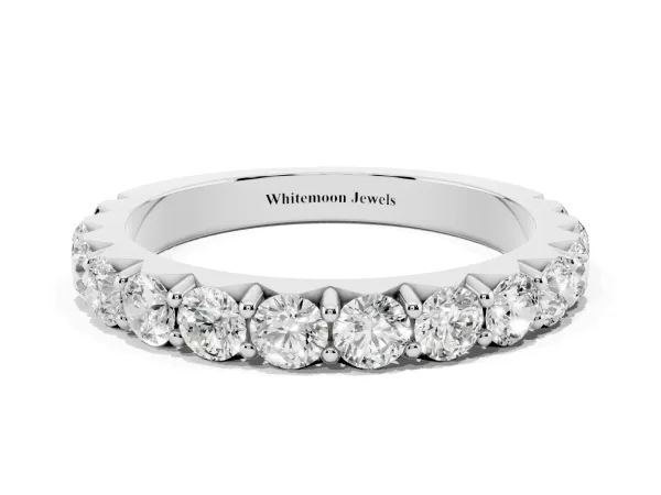 Round Diamond Half Eternity Band with Classic Prong Setting White gold