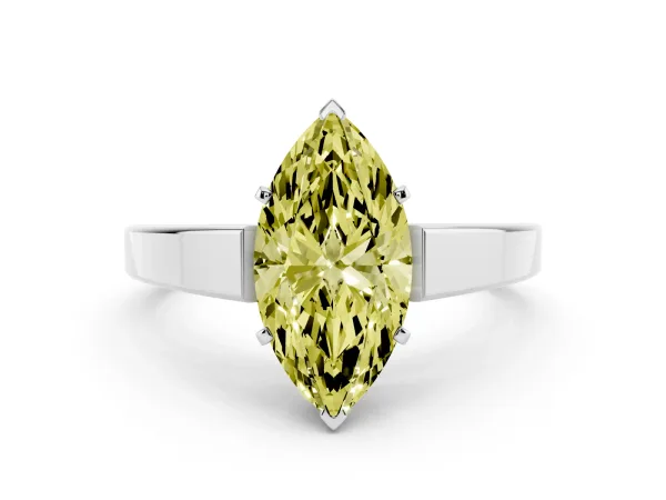 Fancy Yellow Marquise Cut Solitaire Engagement Ring with Four-Prong Setting and Tapered Band White gold