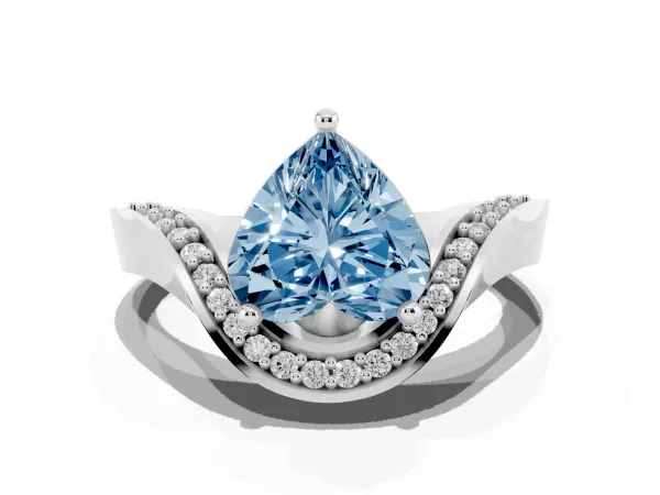 Fancy Blue Heart Cut Solitaire Diamond Engagement Ring with Pave Band and Four-Prong Setting White gold