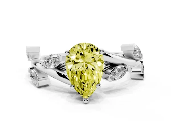 Fancy Yellow Pear Cut Solitaire Twisted Band Marquise Accent Prong Setting Ring Platinum